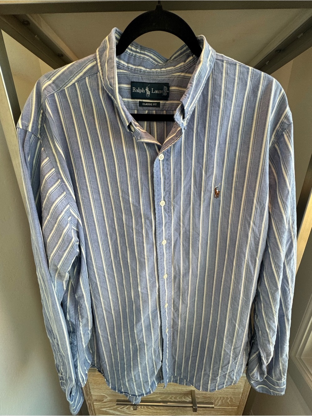 Ralph Lauren Light Blue and White Striped Cotton Button-Down Shirt